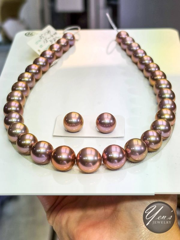 Natural Color Freshwater Edison Pearl Necklace – 13.1-16.1mm, 31pcs w/ Earrings