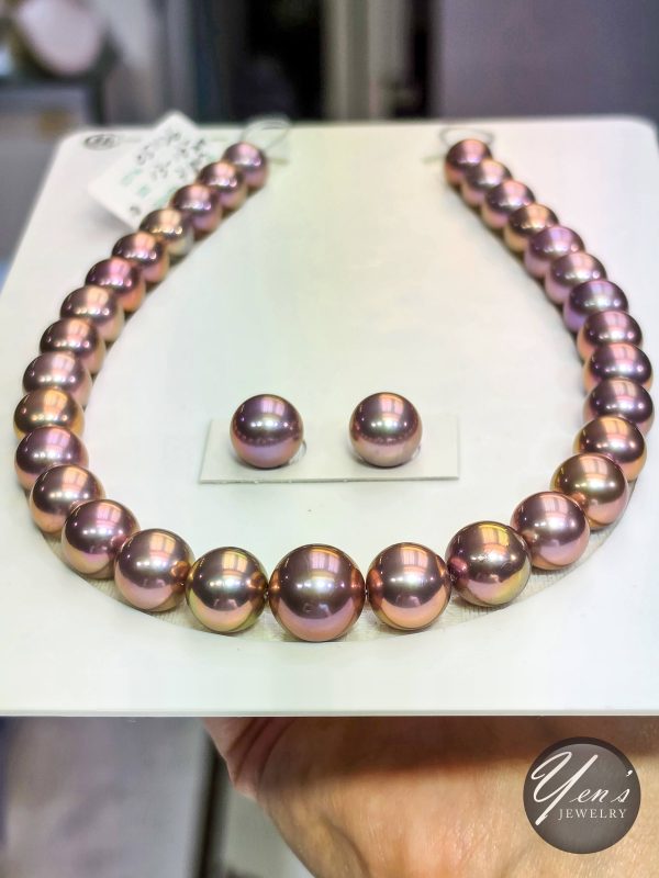 Natural Color Freshwater Edison Pearl Necklace – 13-16.2mm, 31pcs w/ Earrings