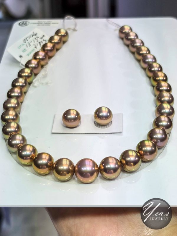 Natural Color Freshwater Edison Pearl Necklace – 13-15.2mm, 31pcs w/ Earrings
