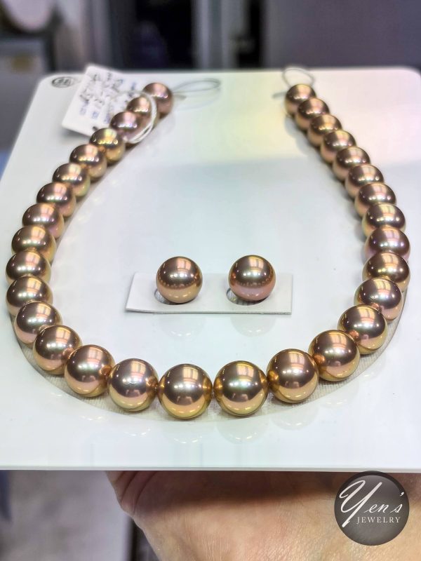 Natural Color Freshwater Edison Pearl Necklace – 13.1-14.5mm, 31pcs w/ Earrings