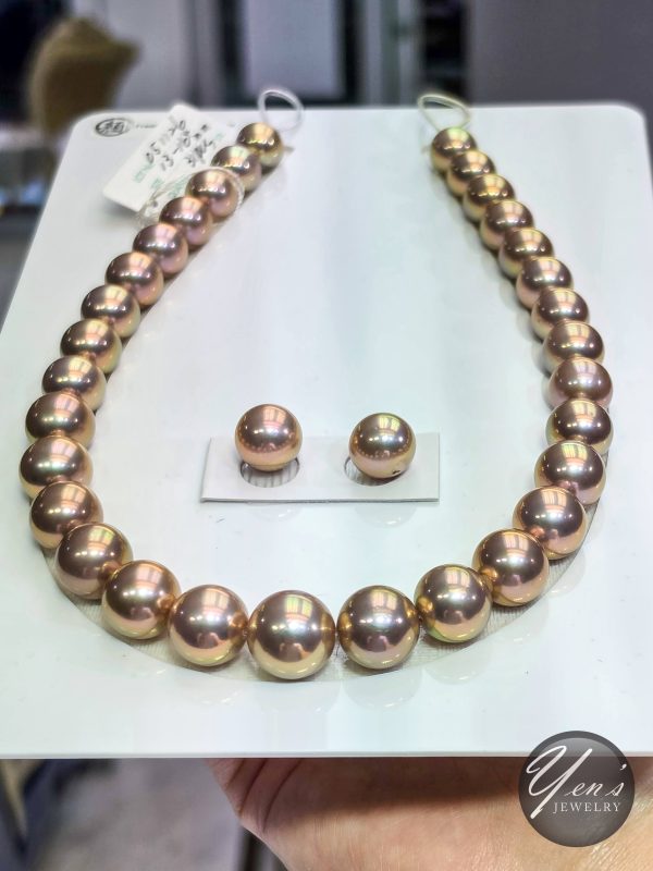 Natural Color Freshwater Edison Pearl Necklace – 13-16.4mm, 31pcs w/ Earrings