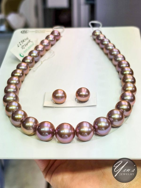 Natural Color Freshwater Edison Pearl Necklace – 12.9-16.4mm, 31pcs w/ Earrings