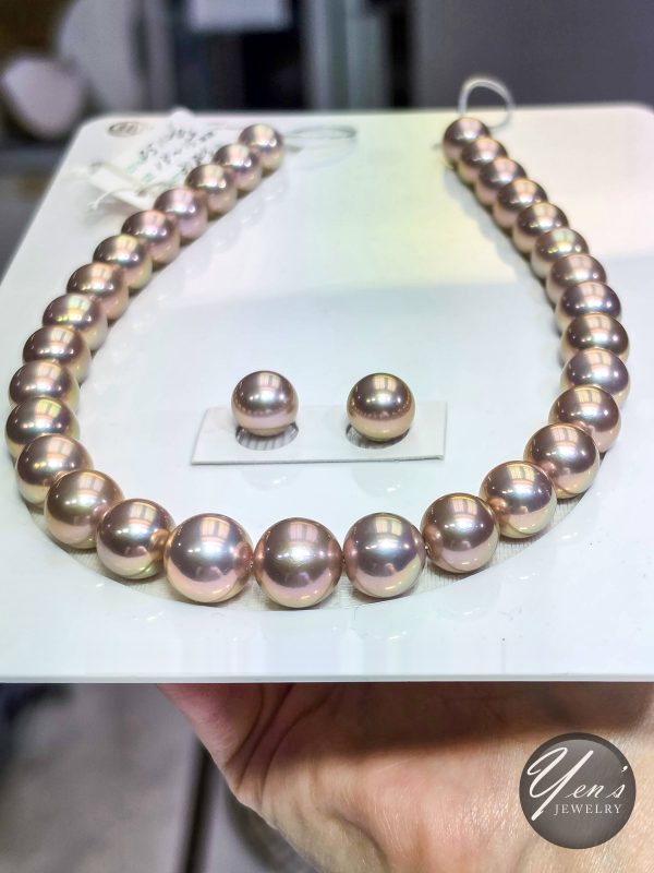Natural Color Freshwater Edison Pearl Necklace – 13.1-15.6mm, 31pcs w/ Earrings