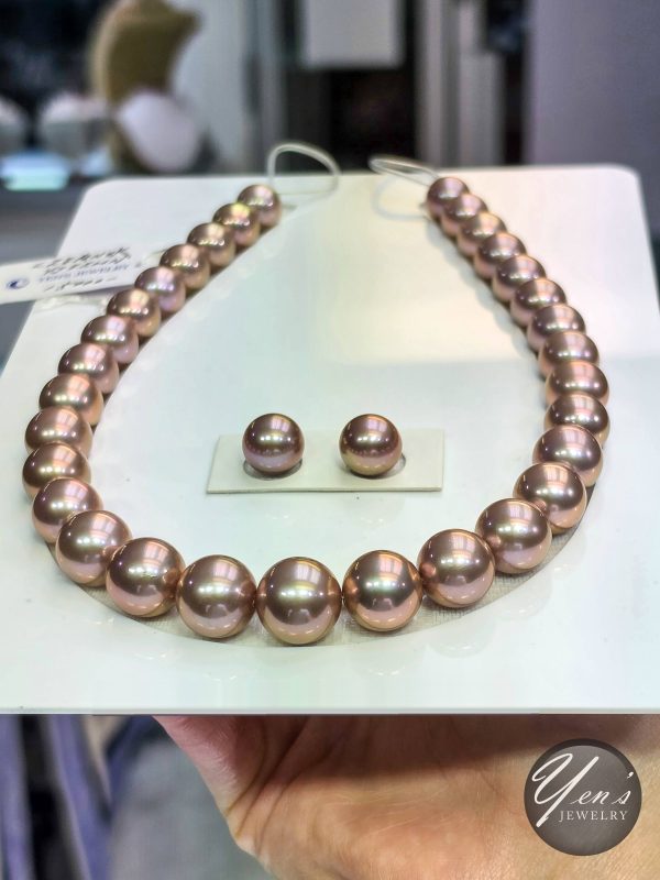 Natural Color Freshwater Edison Pearl Necklace – 13-16.1mm, 31pcs w/ Earrings