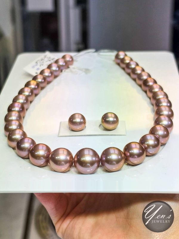 Natural Color Freshwater Edison Pearl Necklace – 12.7-16.9mm, 31pcs w/ Earrings