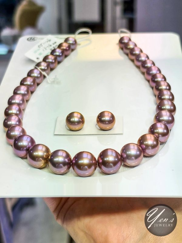 Natural Color Freshwater Edison Pearl Necklace – 13-16mm, 31pcs w/ Earrings