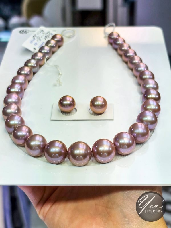 Natural Color Freshwater Edison Pearl Necklace – 13.1-17mm, 29pcs w/ Earrings