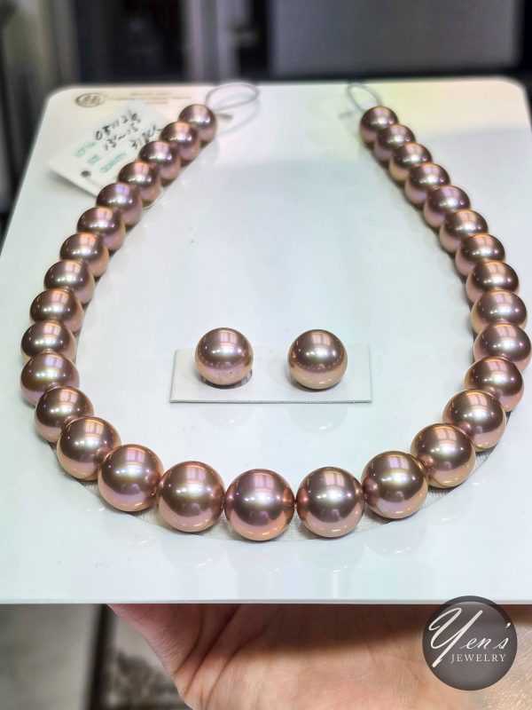 Natural Color Freshwater Edison Pearl Necklace – 13.1-15.3mm, 31pcs w/ Earrings